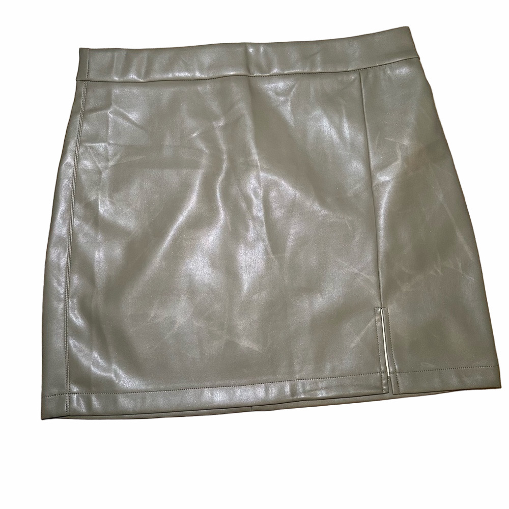Shinestar Faux Leather Olive Mini Skirt Size Large
